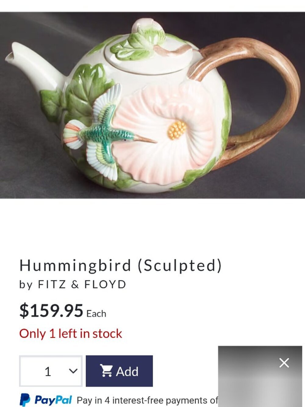 vintage, hand-painted earthenware Hummingbird (Sculpted) by Fitz & Floyd